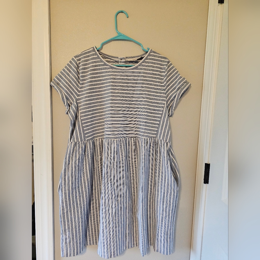 LOFT XL Blue/White knee length dress.